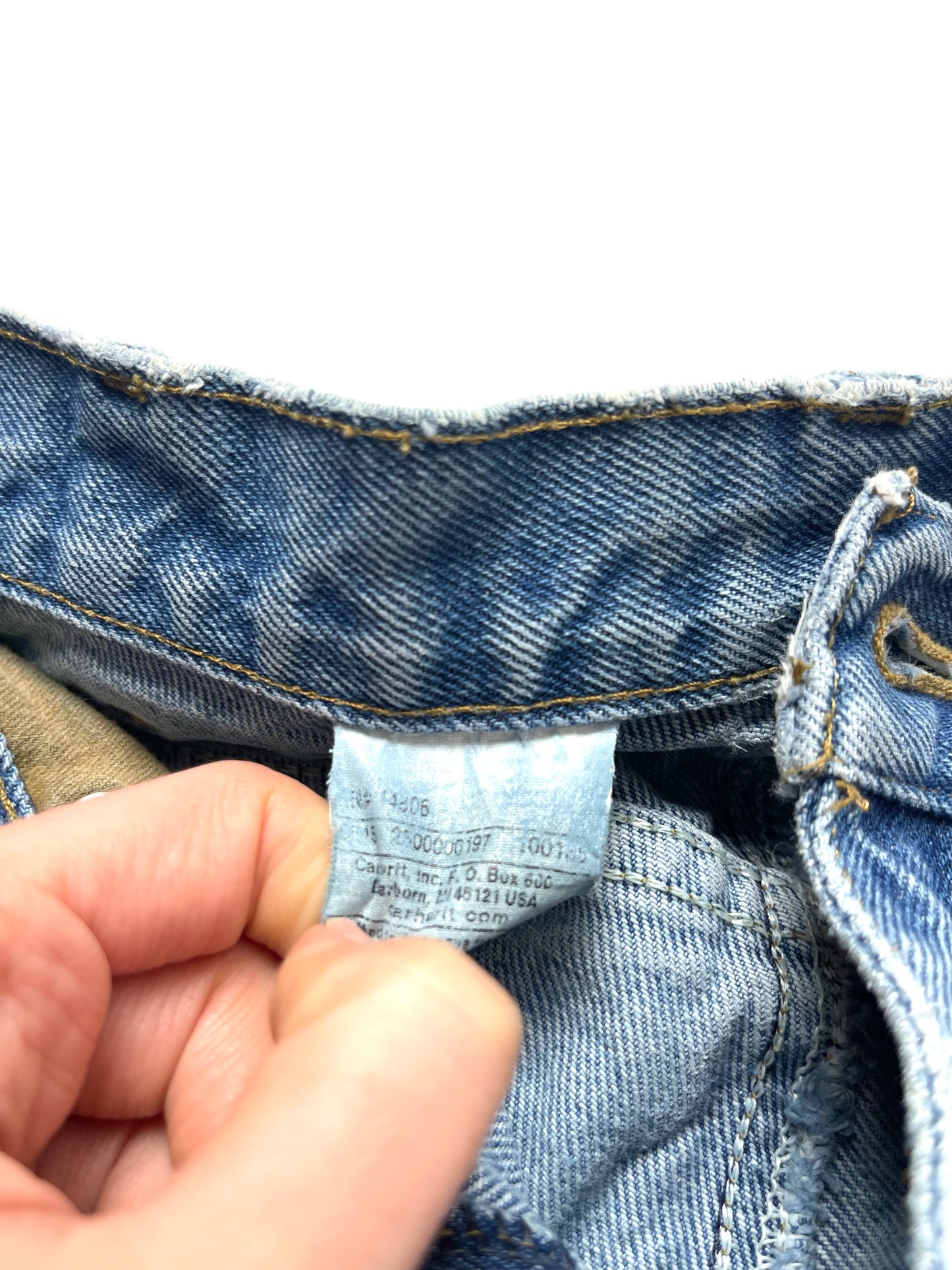 CARHARTT DISTRESSED DENIM PANTS WITH CUTS