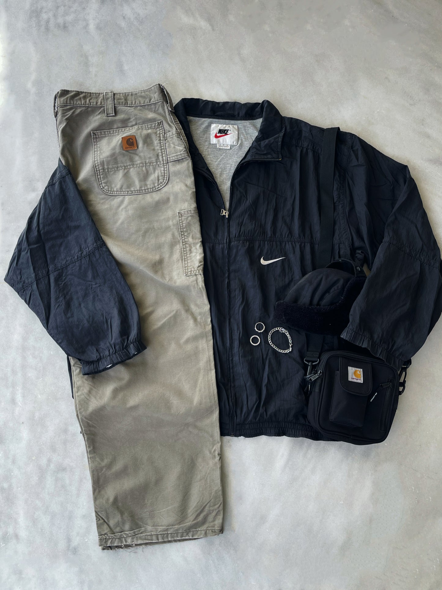 CARHARTT BEIGE THRASHED CARPENTER PANTS