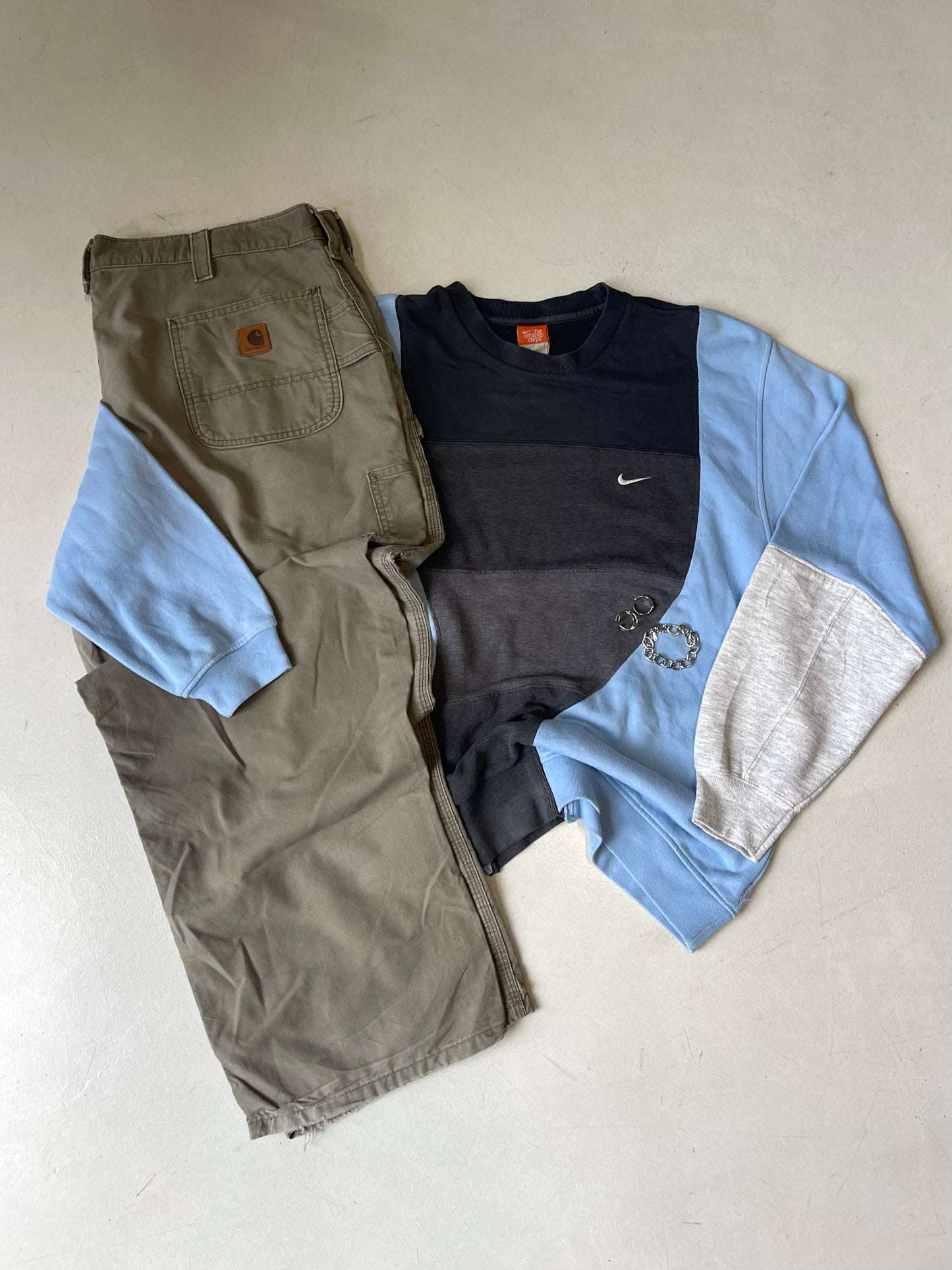NIKE AMAZING RETRO WAVY BABY BLUE REWORKED SWEATSHIRT WITH GREY DETAILS