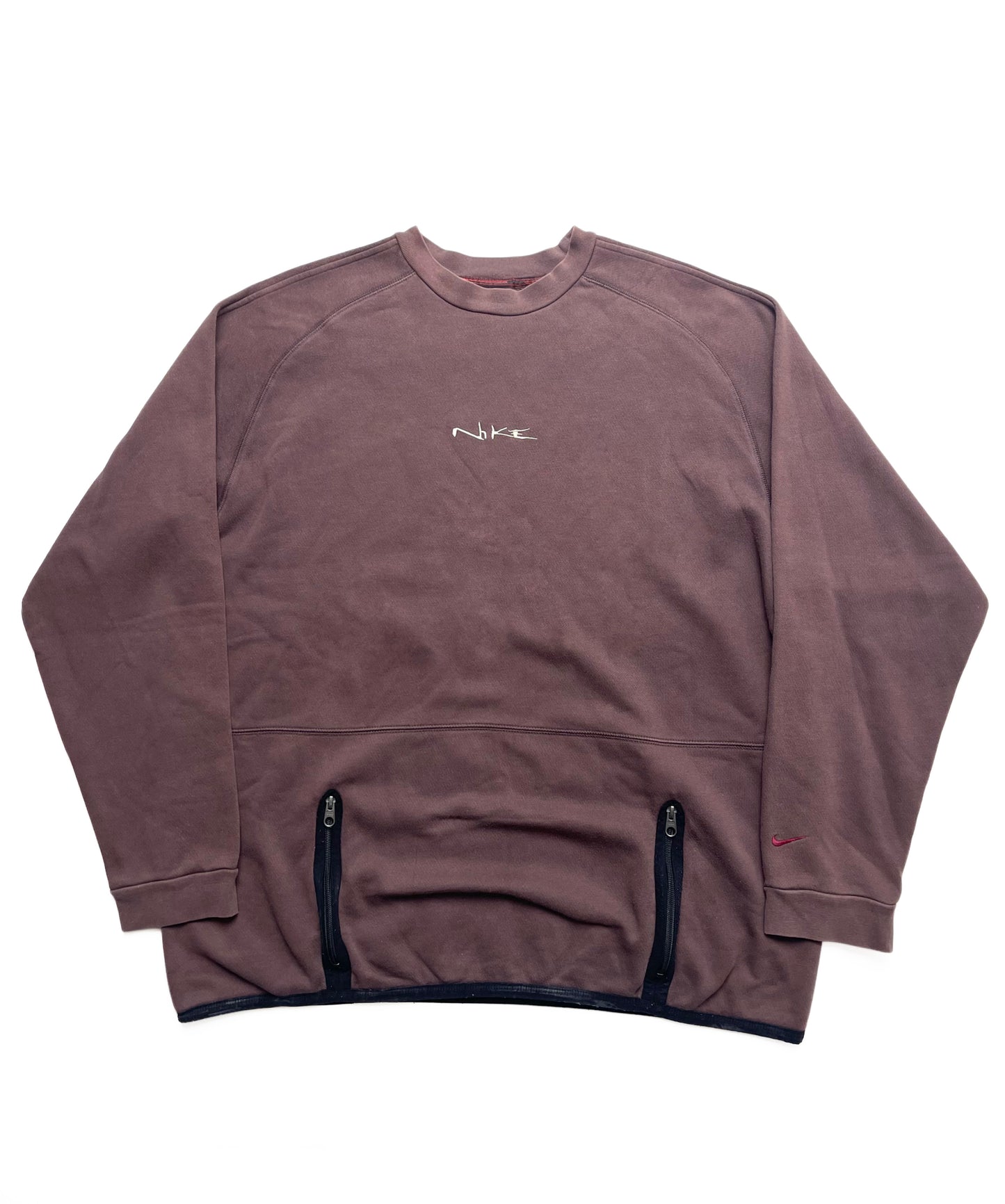 NIKE EARLY 2000s BROWN TECHNICAL EMBROIDERED SPELLOUT CREWNECK SWEATSHIRT