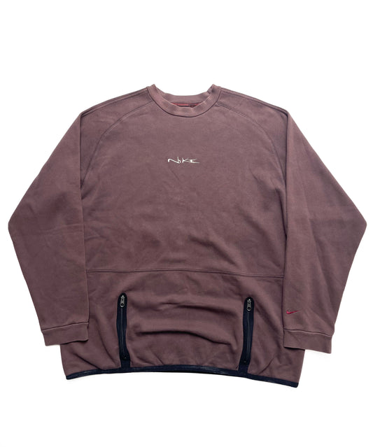 NIKE EARLY 2000s BROWN TECHNICAL EMBROIDERED SPELLOUT CREWNECK SWEATSHIRT