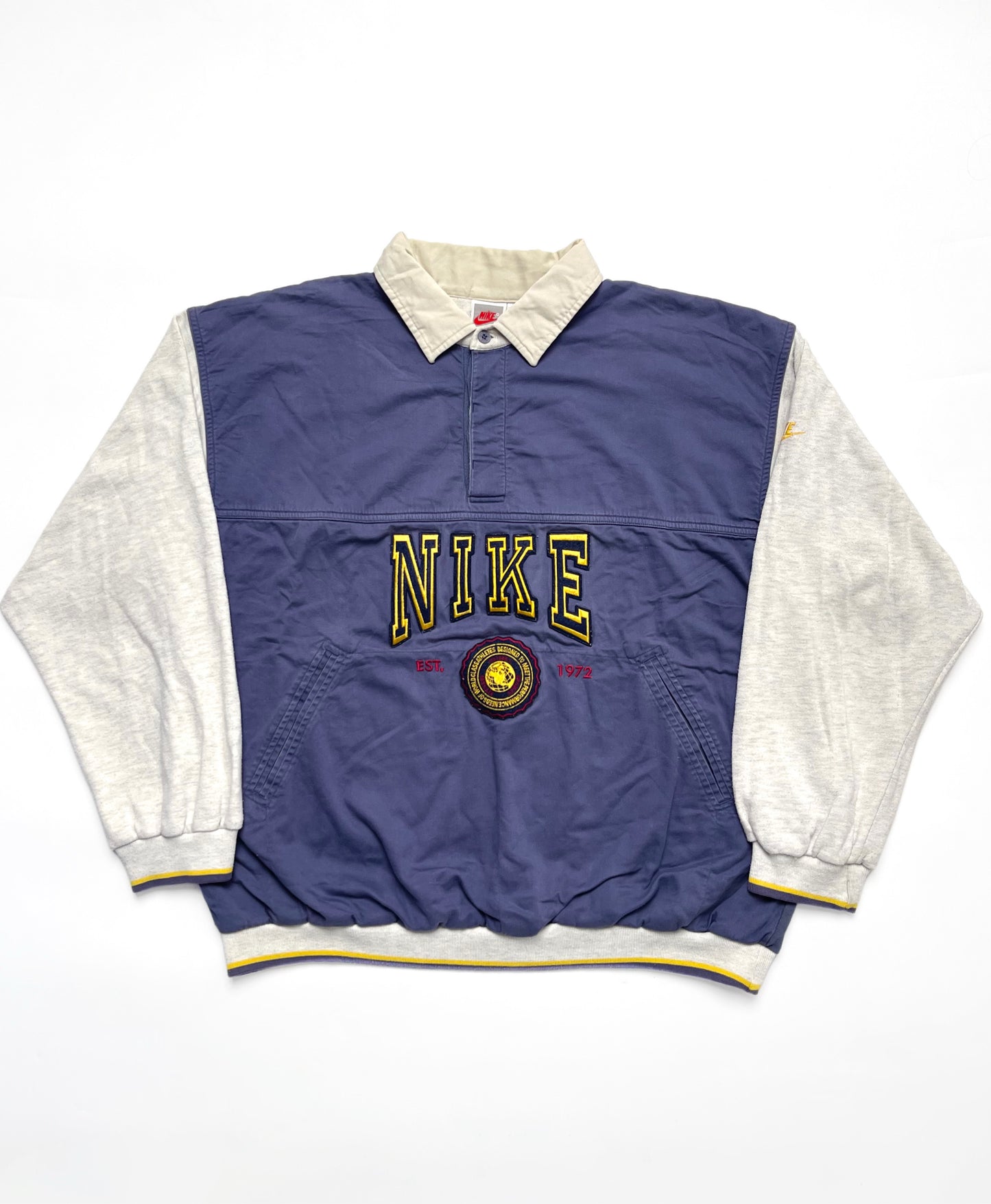 NIKE 1990s VINTAGE EMBROIDERED SPELL OUT COLLARED SWEATSHIRT