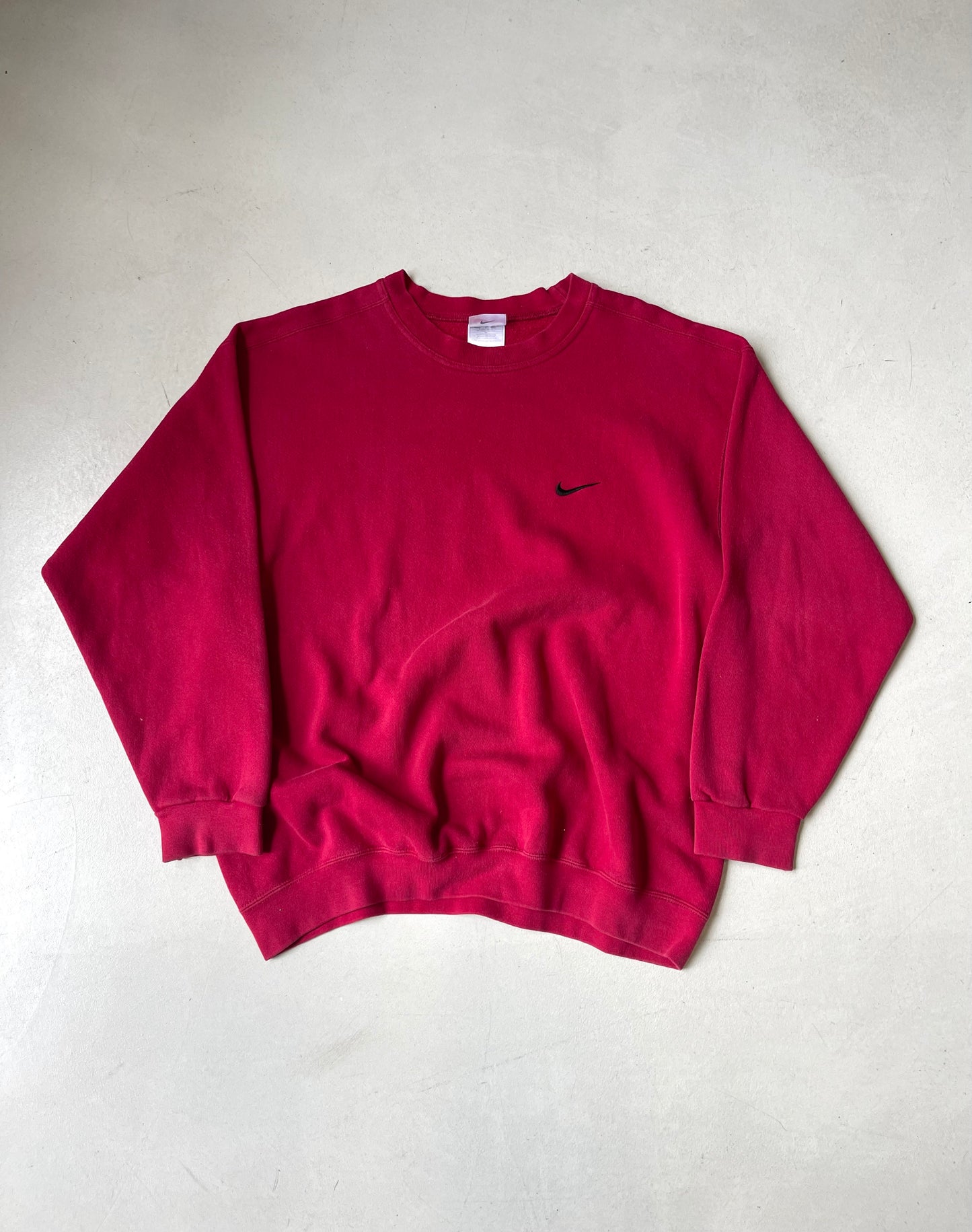 NIKE 90s BURGUNDY RED MINI SWOOSH CREWNECK SWEATSHIRT