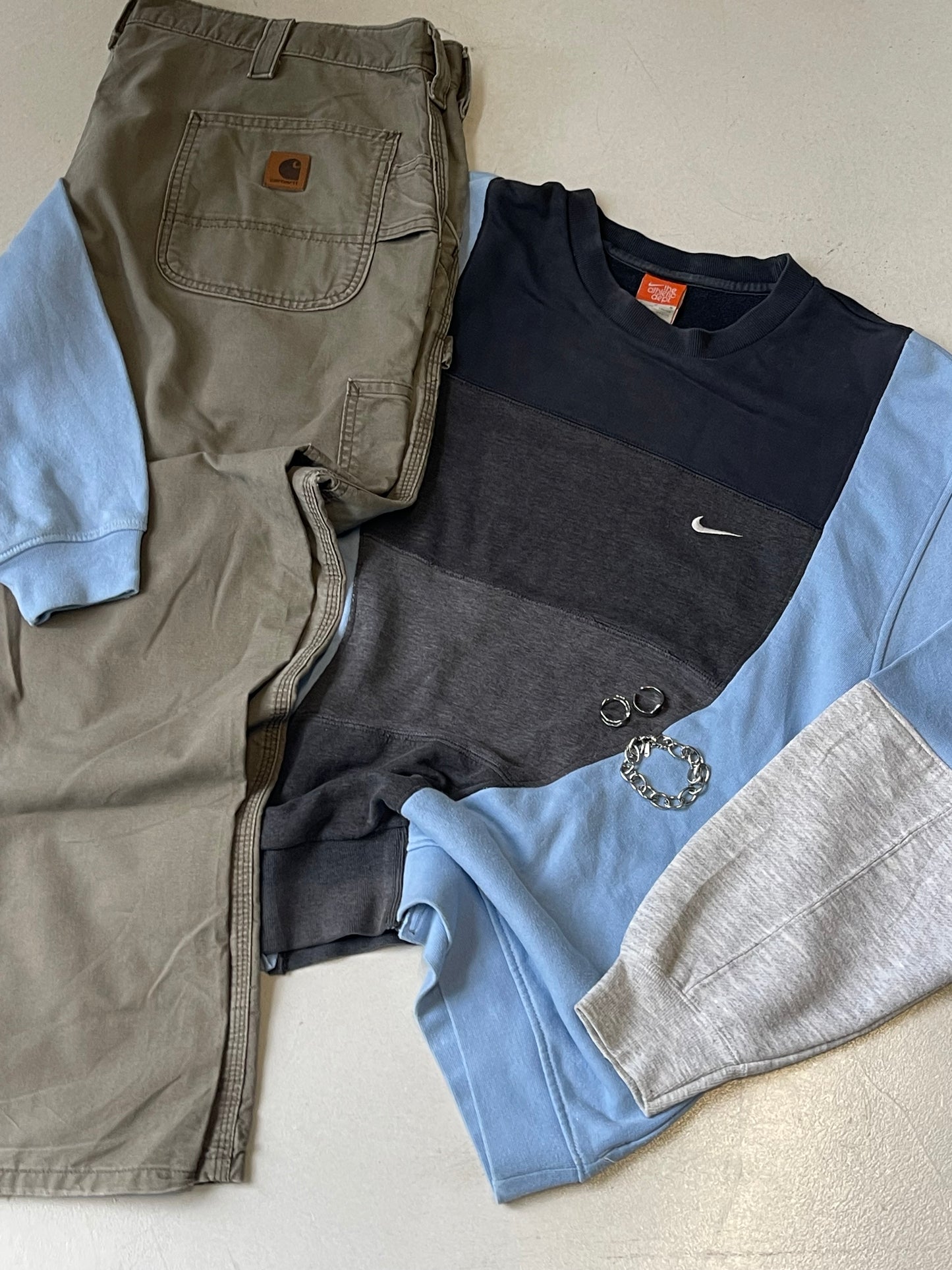 NIKE AMAZING RETRO WAVY BABY BLUE REWORKED SWEATSHIRT WITH GREY DETAILS