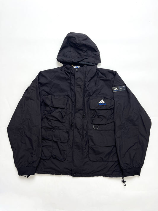 ADIDAS 1990s VINTAGE BLACK CORPORATE CARGO JACKET