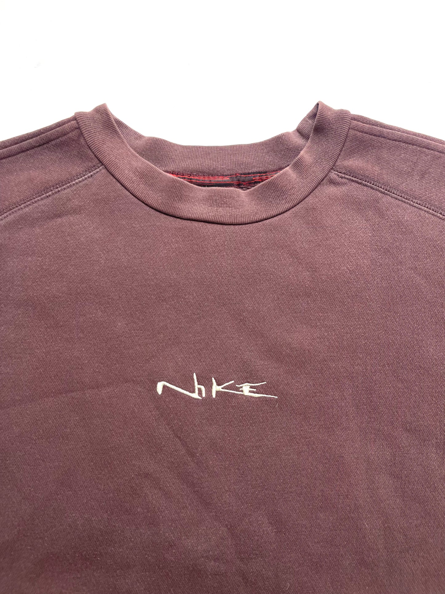 NIKE EARLY 2000s BROWN TECHNICAL EMBROIDERED SPELLOUT CREWNECK SWEATSHIRT