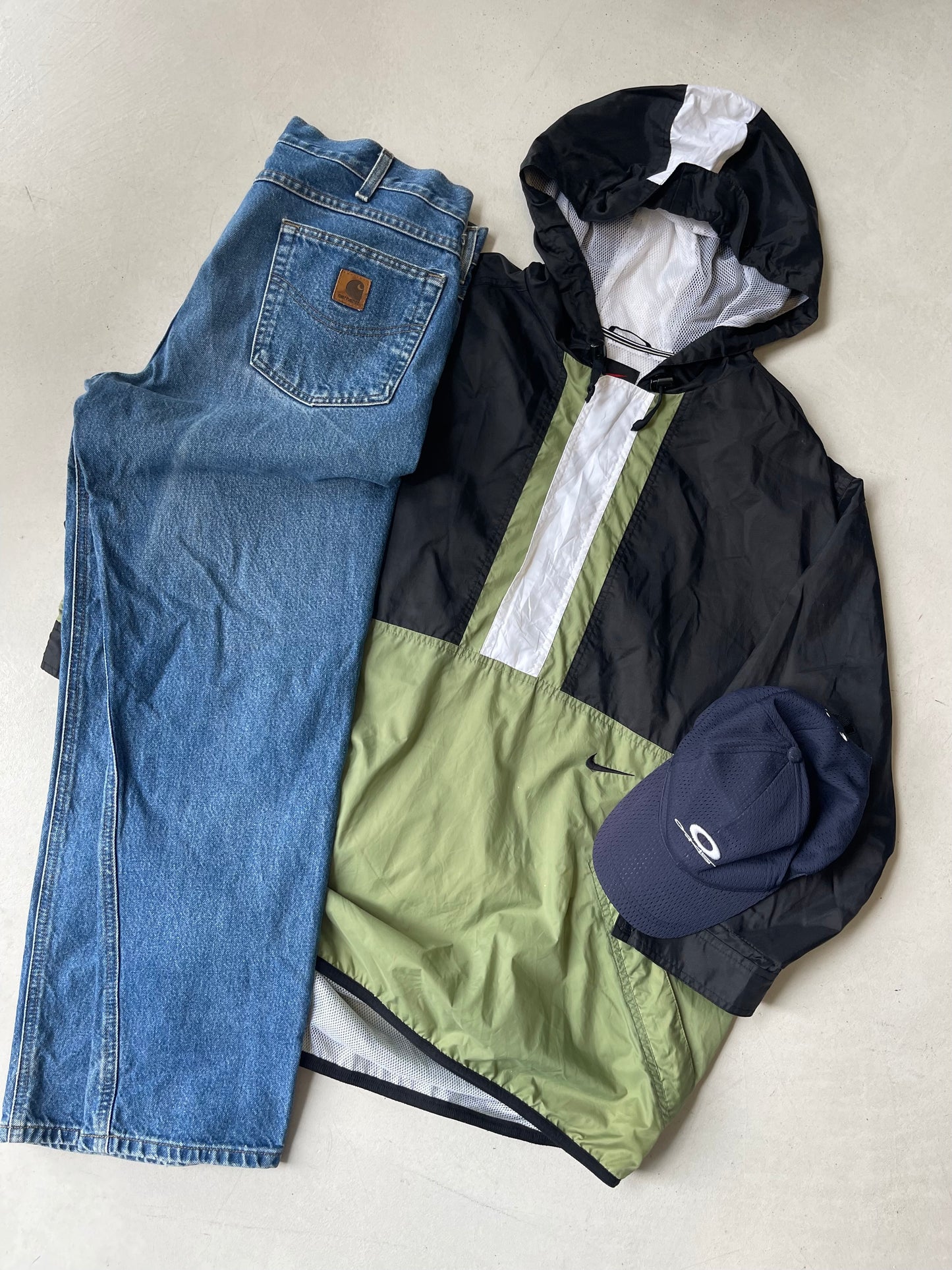 NIKE VINTAGE 1/4 ZIP WINDBREAKER BLACK/GREEN