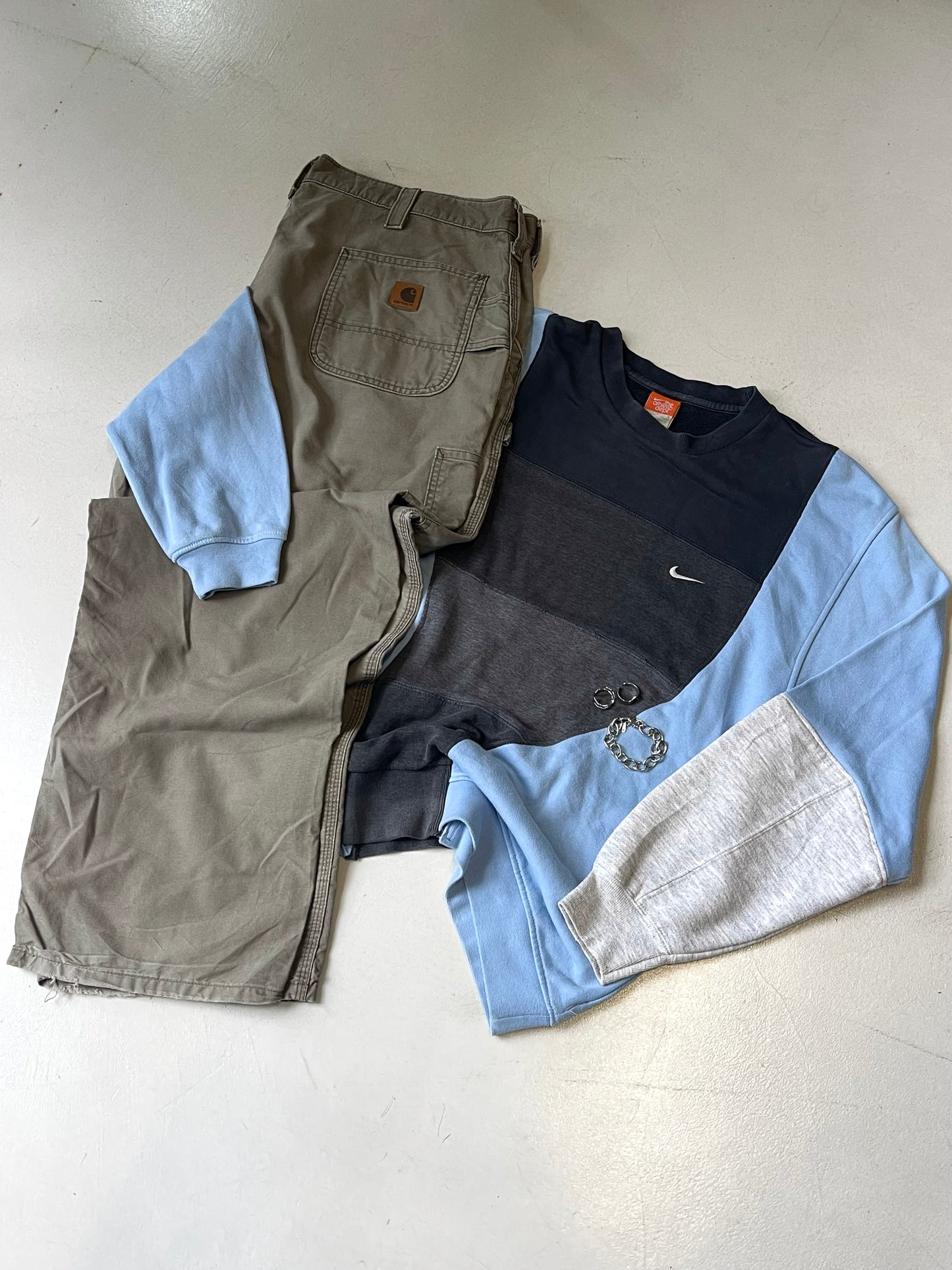 NIKE AMAZING RETRO WAVY BABY BLUE REWORKED SWEATSHIRT WITH GREY DETAILS