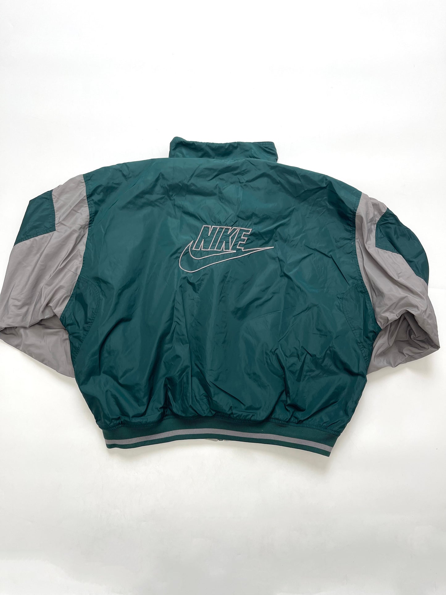 NIKE 1990s VINTAGE GREEN-GREY BIG LOGO REVERSIBLE JACKET