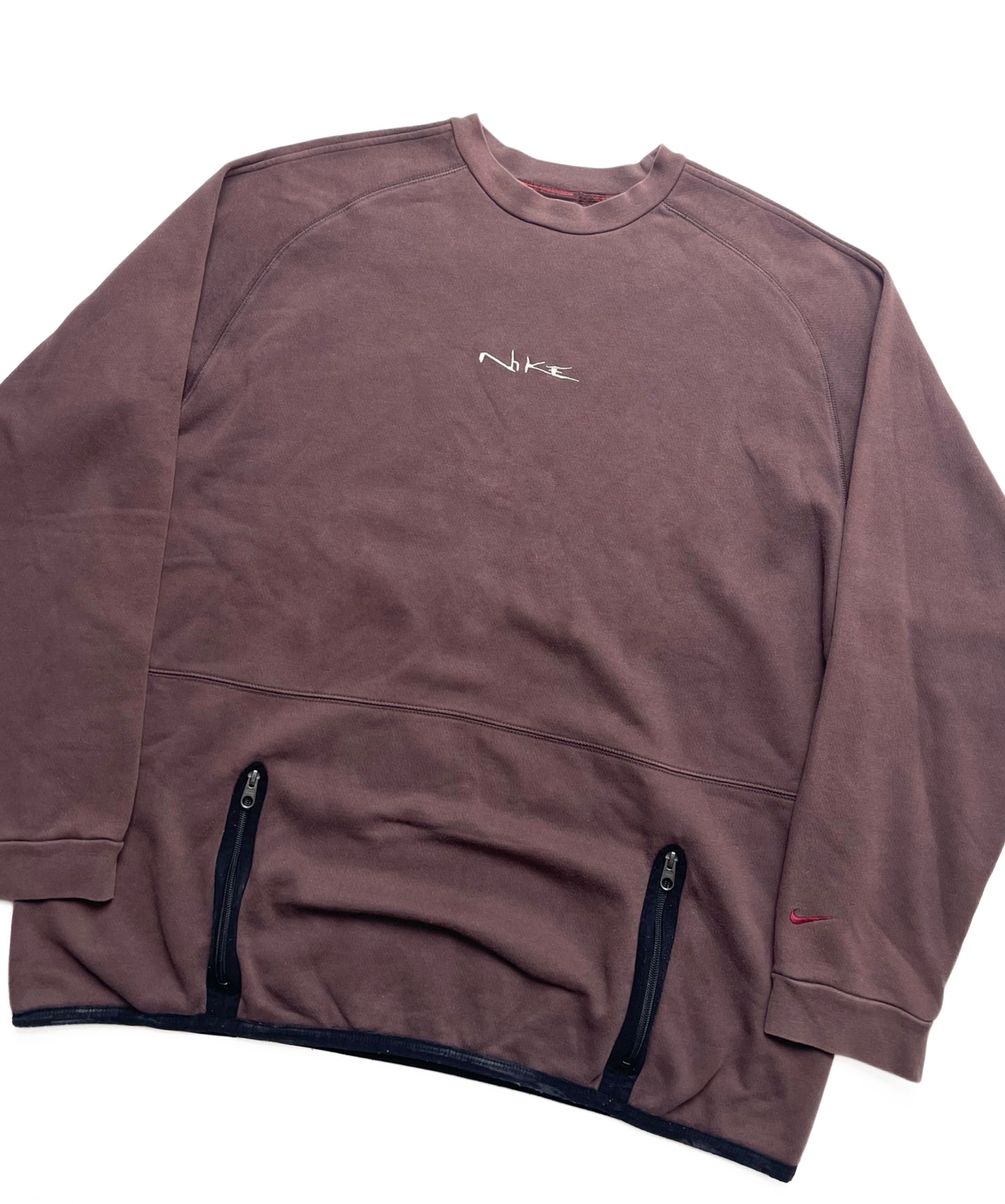 NIKE EARLY 2000s BROWN TECHNICAL EMBROIDERED SPELLOUT CREWNECK SWEATSHIRT