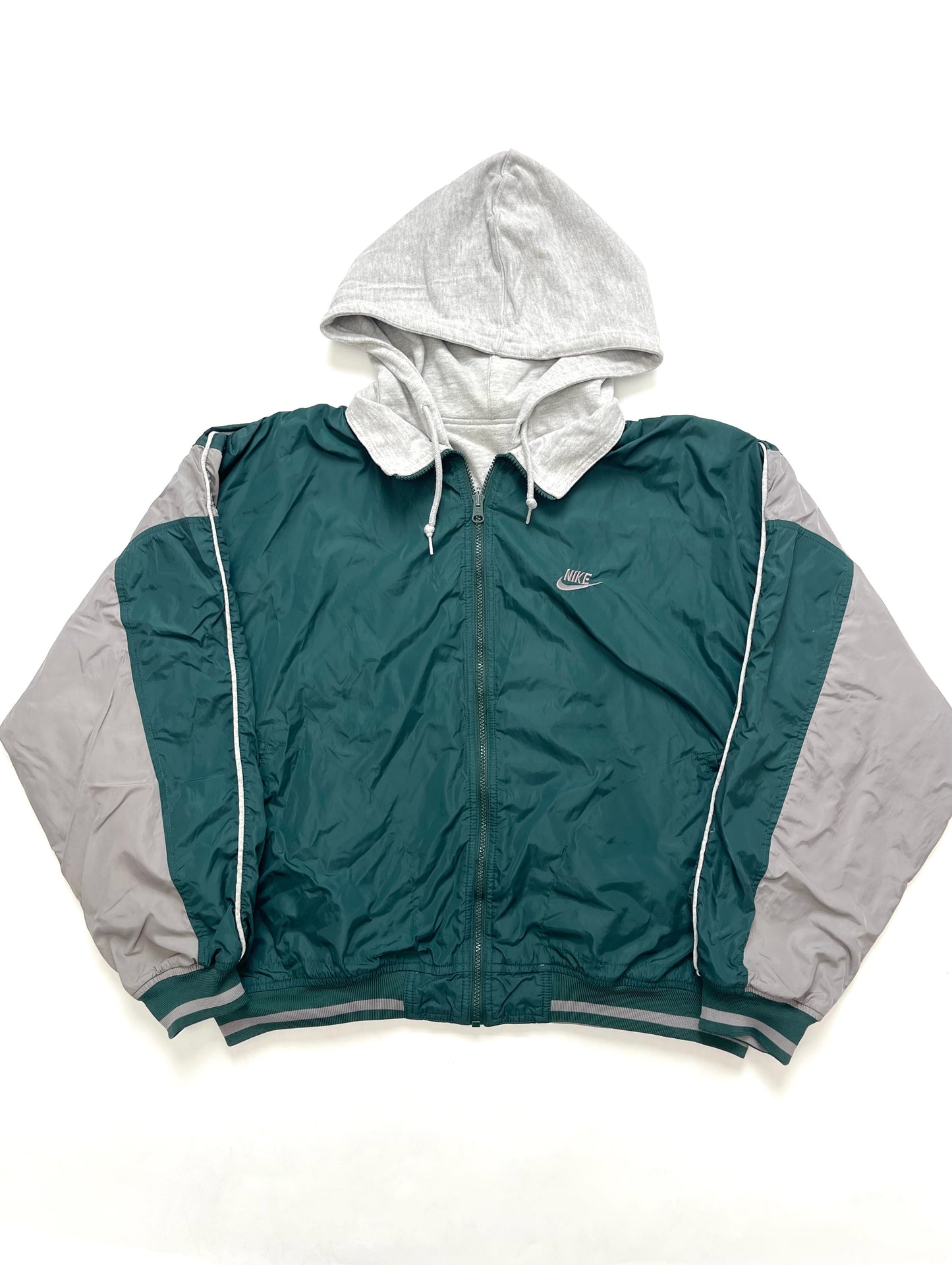 NIKE 1990s VINTAGE GREEN-GREY BIG LOGO REVERSIBLE JACKET