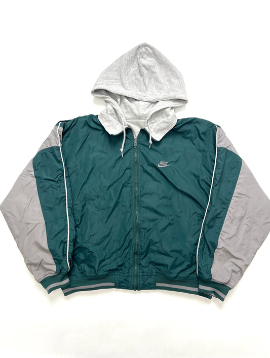 NIKE 1990s VINTAGE GREEN-GREY BIG LOGO REVERSIBLE JACKET