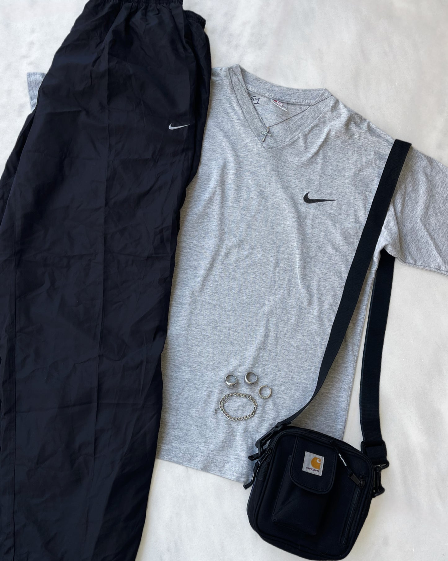 NIKE 2000s BLACK NYLON TRACKPANTS