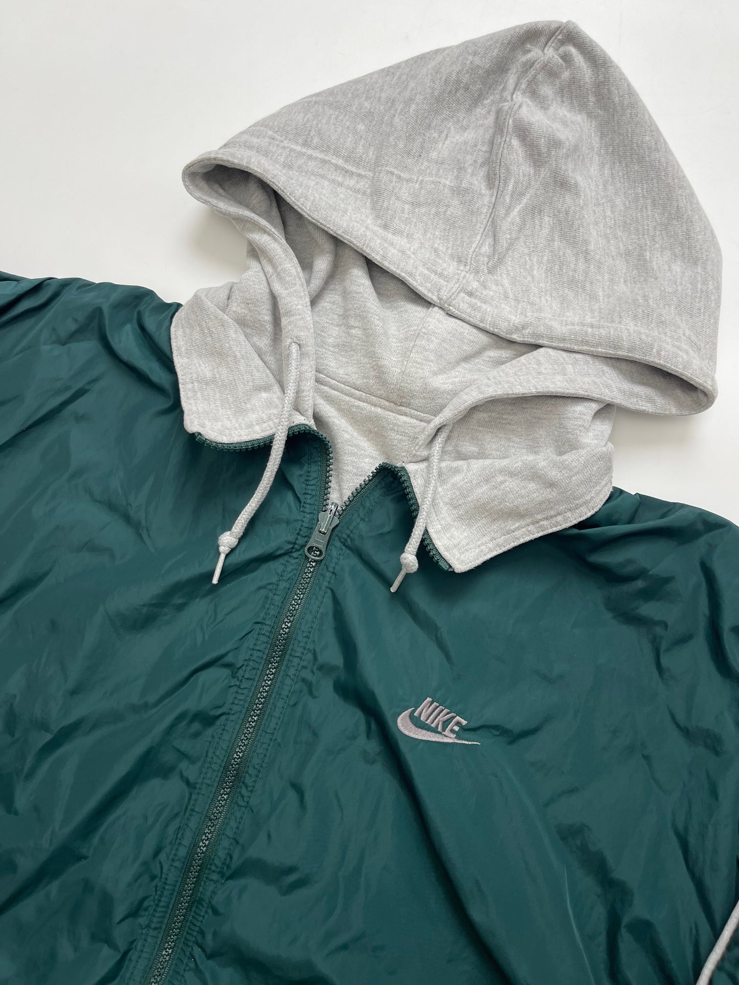 NIKE 1990s VINTAGE GREEN-GREY BIG LOGO REVERSIBLE JACKET