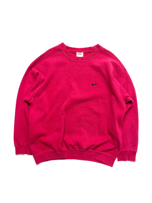 NIKE 90s BURGUNDY RED MINI SWOOSH CREWNECK SWEATSHIRT