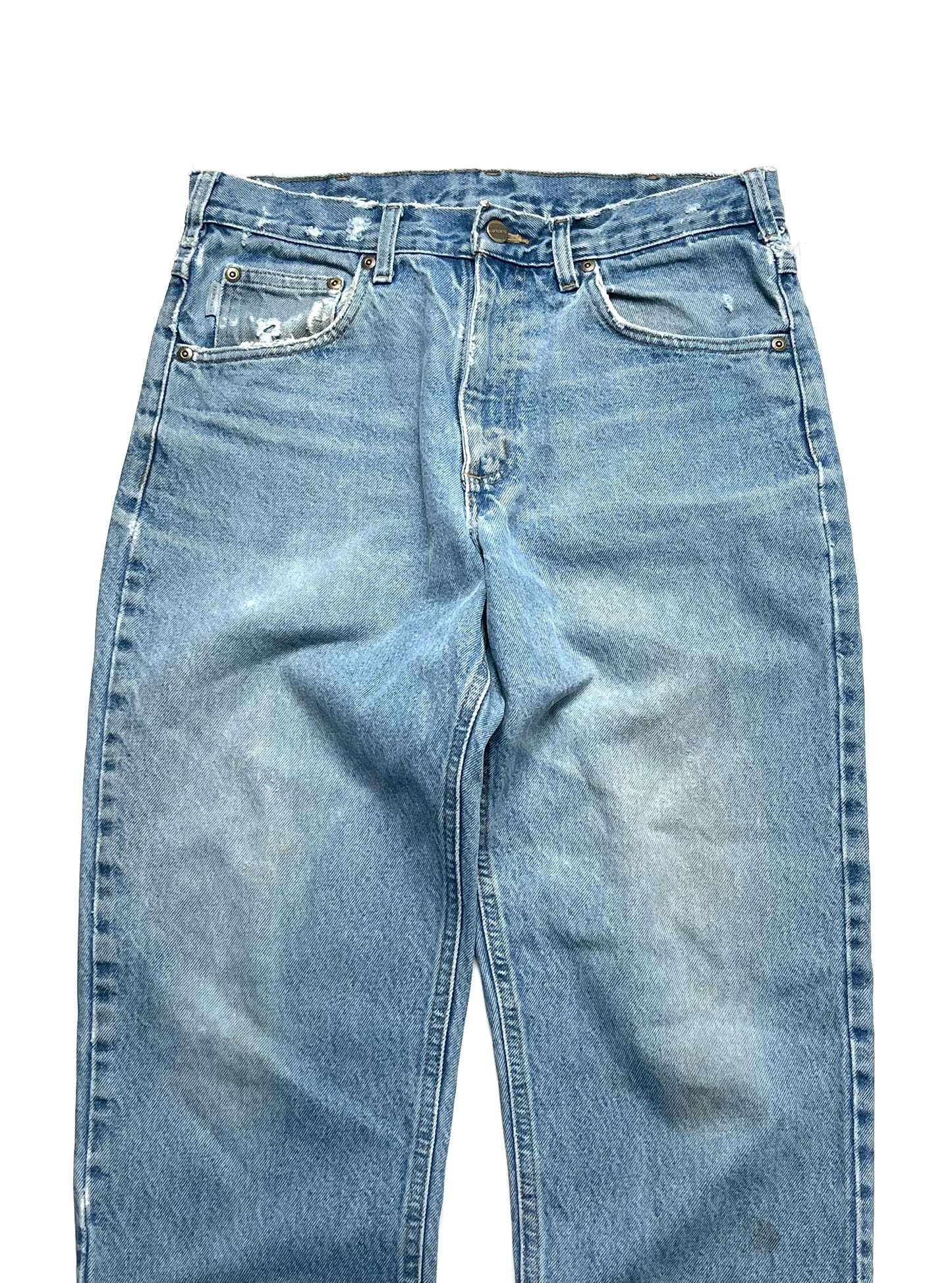 CARHARTT DISTRESSED DENIM PANTS WITH CUTS